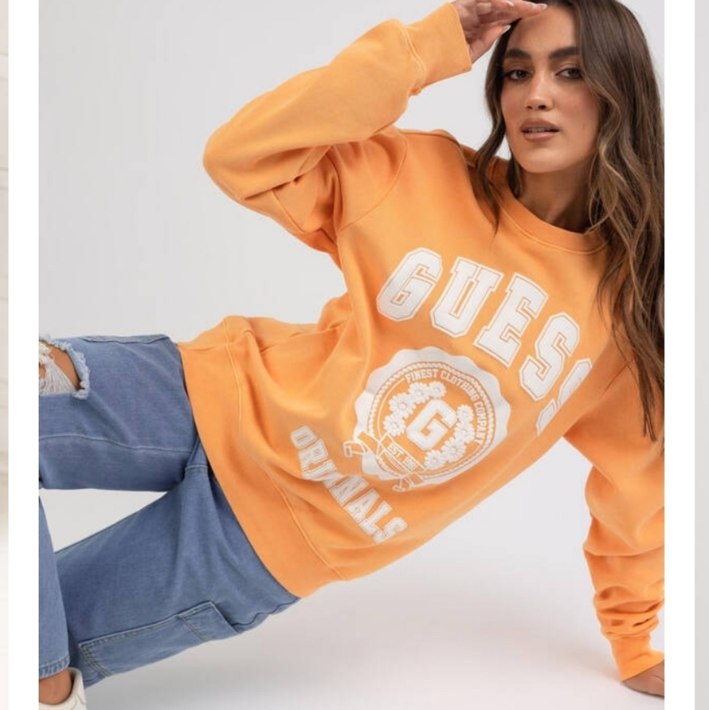 GUESS Unisex Orange Crewneck Sweatshirt